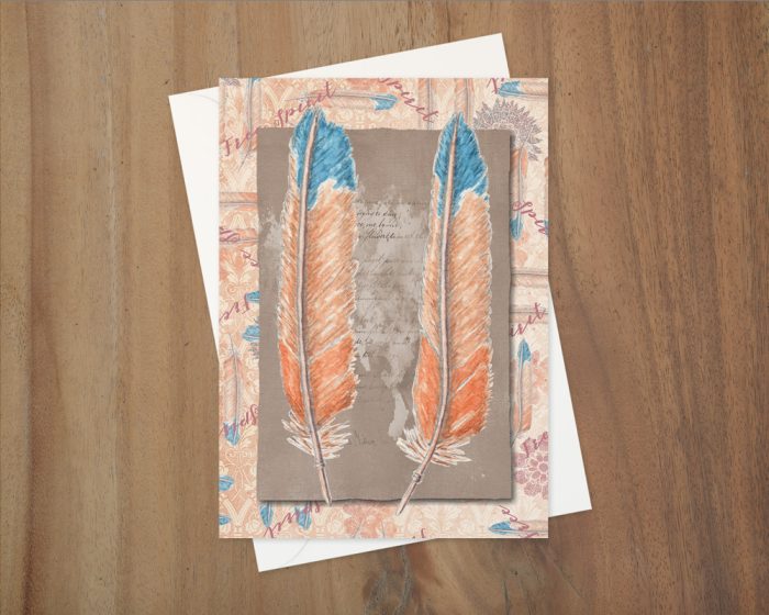 "Boho Feathers" v2: 10 Folded Cards (off-white envelopes)