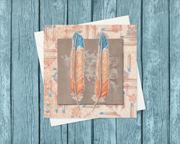 "Boho Feathers" v1: 10 Folded Cards (off-white envelopes)