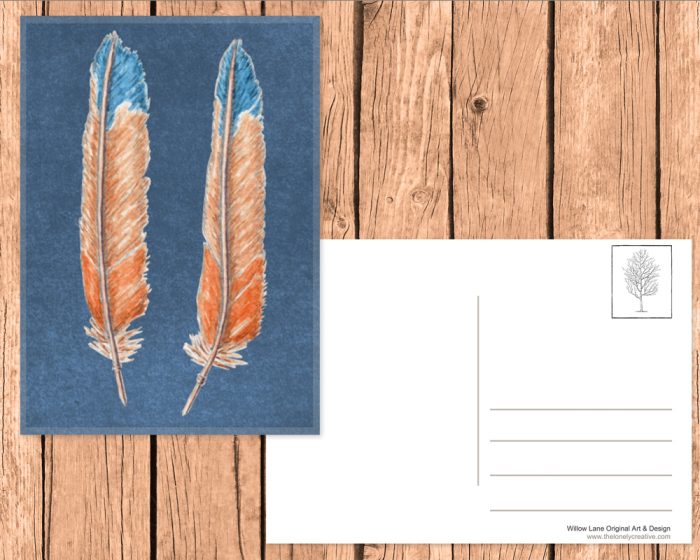 10 POSTCARDS (US & CA): “Boho Feathers”