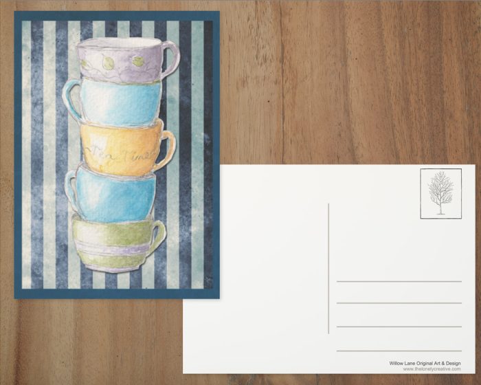 10 POSTCARDS (US & CA): “Teacup Stack”