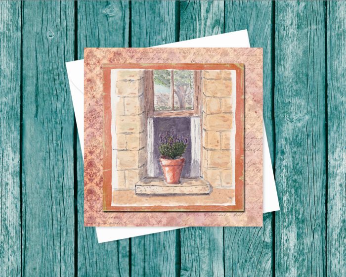 "Tuscan Window" v1: Pack of 10 Folded Cards (off-white envelopes)