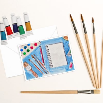 "Art Supplies Ready" (US & CA): 10 Folded Cards (white envelopes)