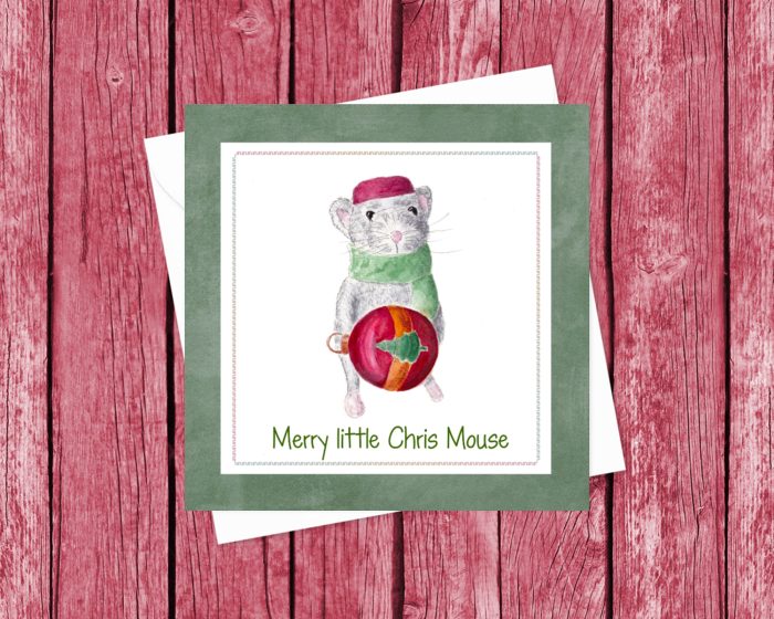 xmas "Merry Little Chris Mouse": 10 Folded Cards (white envelopes)