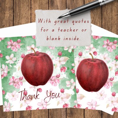 "An Apple for the Teacher" (US  CA): 10 Folded Cards (white envelopes)