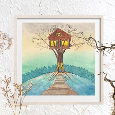 FRAMED Art Print: House on the Hill Series - "Twilight Treehouse"