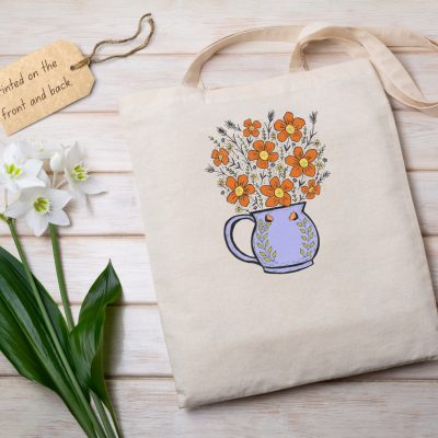 Tote Bag: Wildflower Jug - Linocut Style