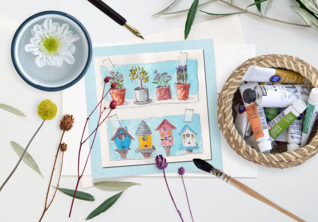 Every creative journey begins somewhere, and for Willow Lane, it began with this little spring collage painted in a tiny sketchbook many years ago. Today, we’re sharing the first card we ever made as a free printable download — a small piece of our story now ready to become part of yours too.